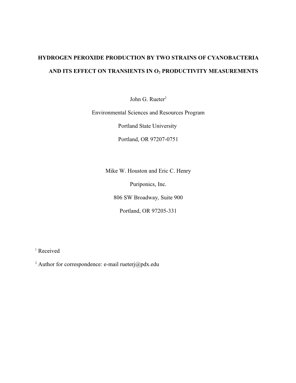 Hydrogen Peroxide Production by Two Strains of Cyanobacteria and ITS Effect on TRANSIENTS