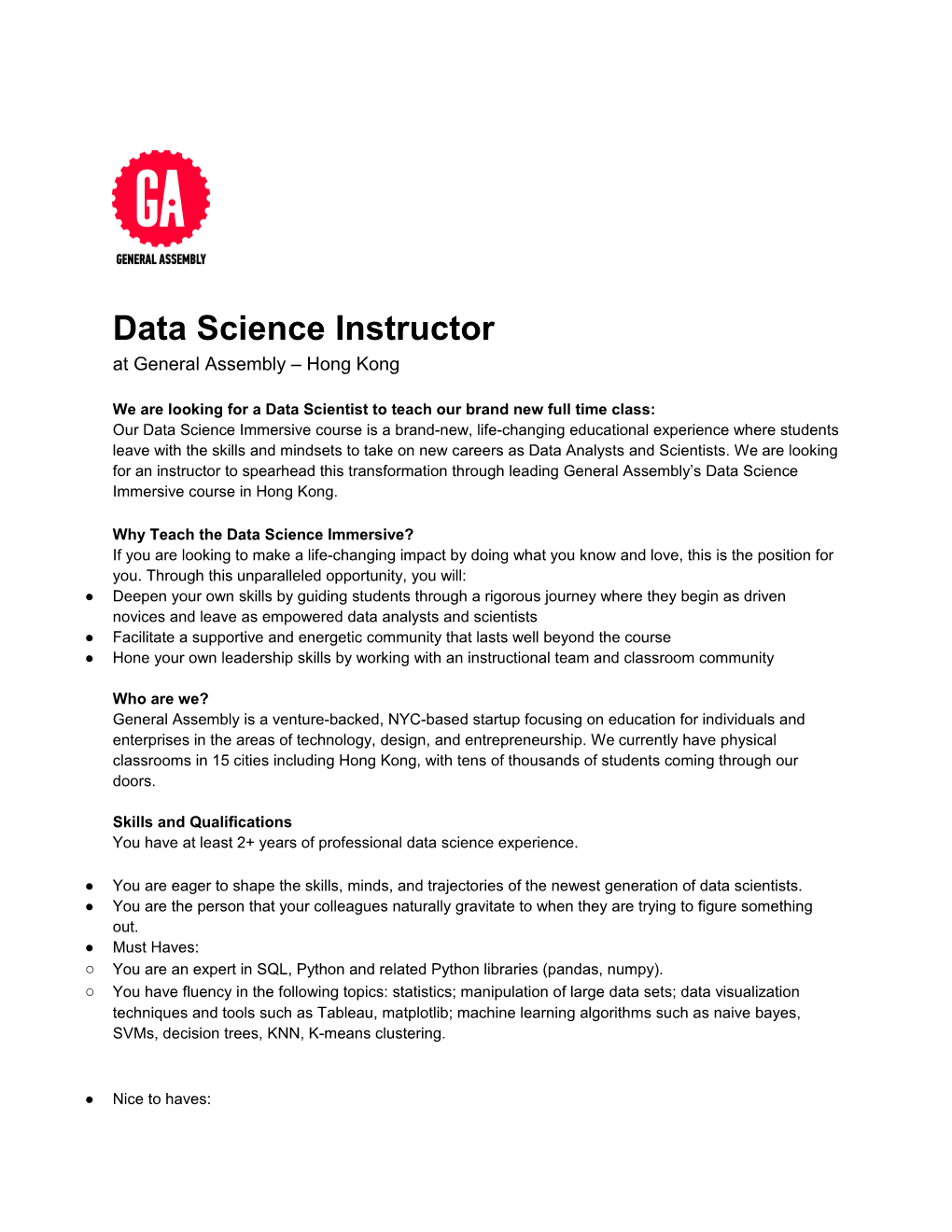 Data Science Instructor