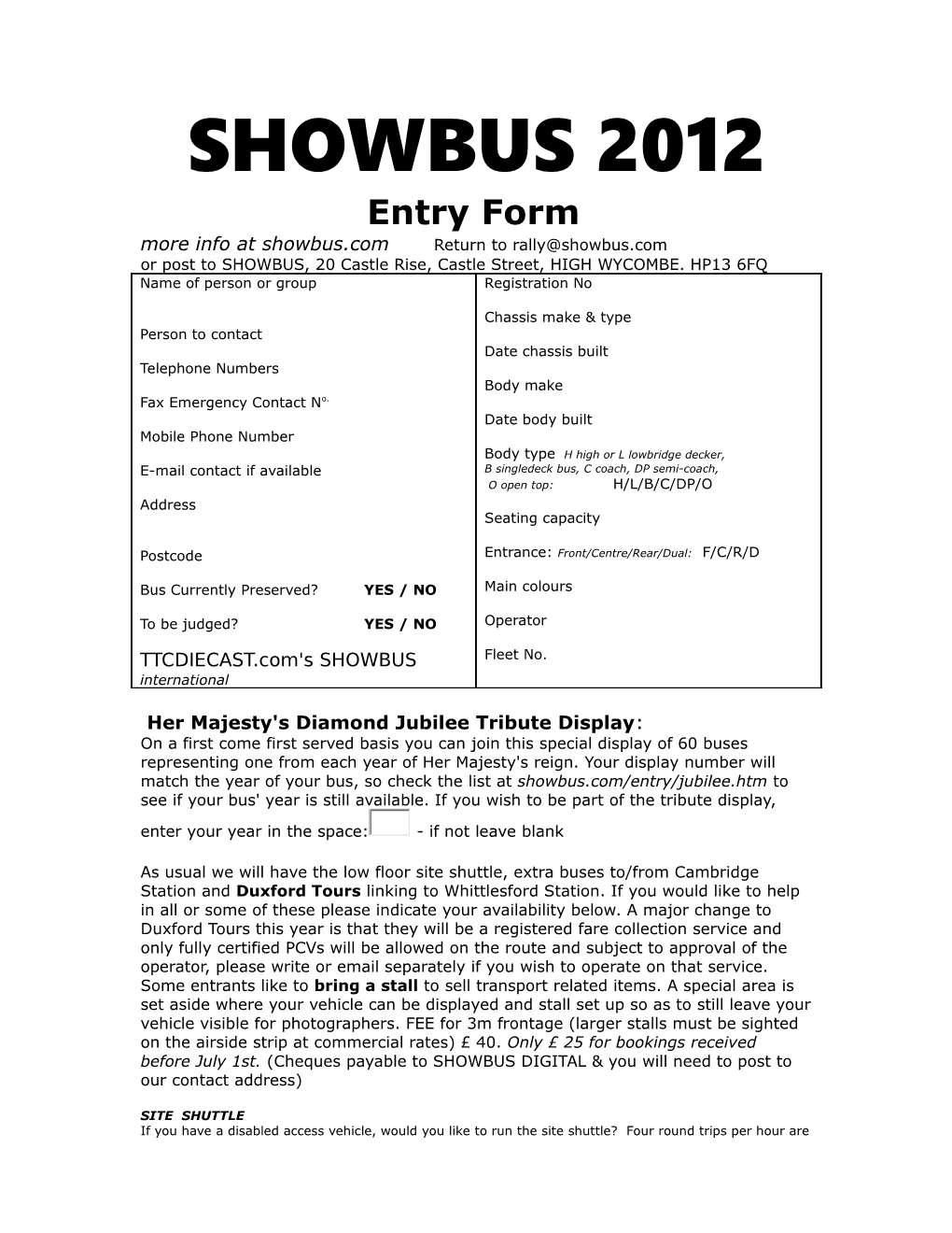 SHOWBUS 2012 Entry Form