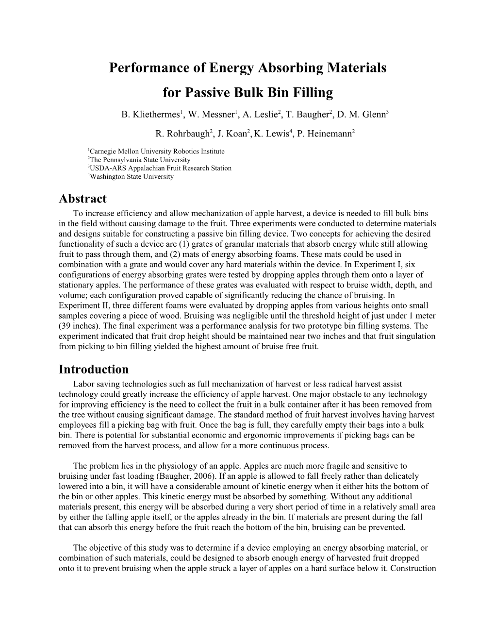 Performance of Energy Absorbing Materials and Devices for Passive Bulk Bin Filling