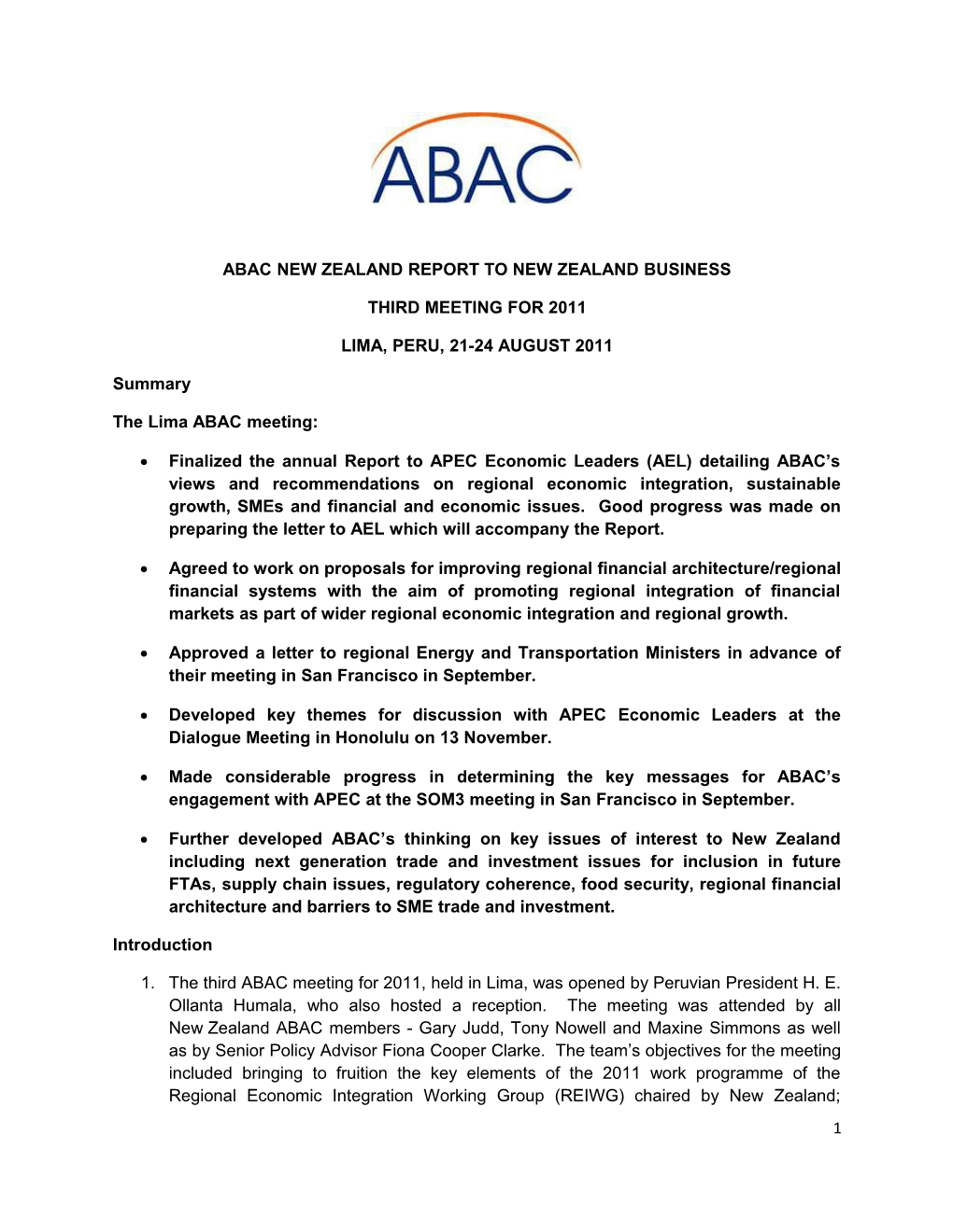 Abac New Zealand Report to New Zealand Business