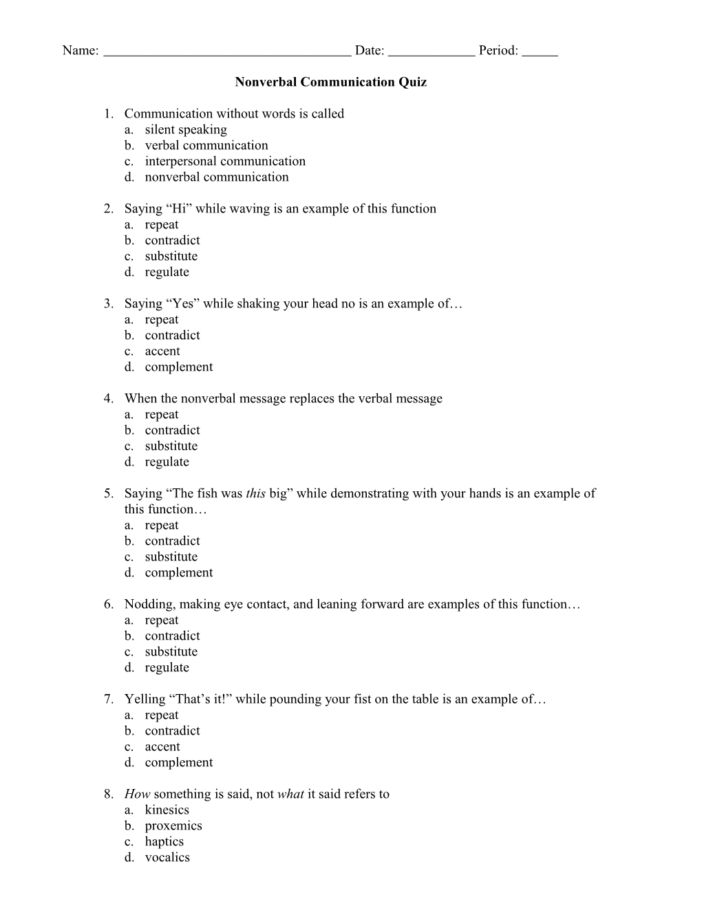 Nonverbal Communication Test