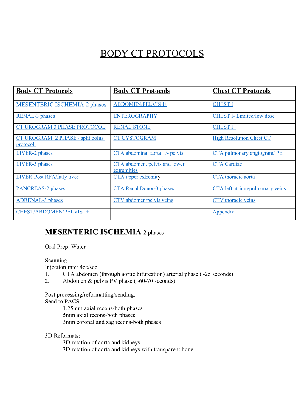 Ct Body Protocols