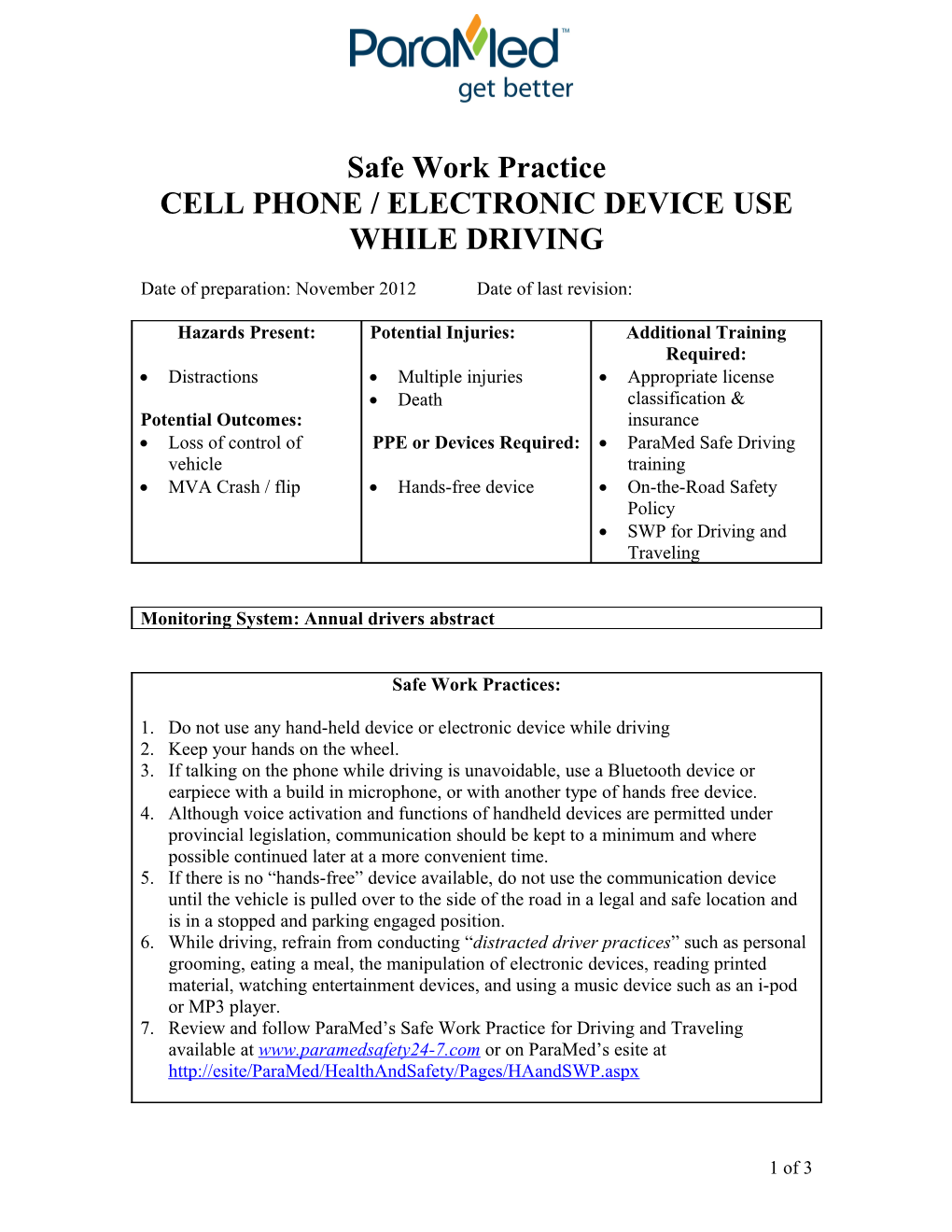 Cell Phone / Electronic Device Use While Driving