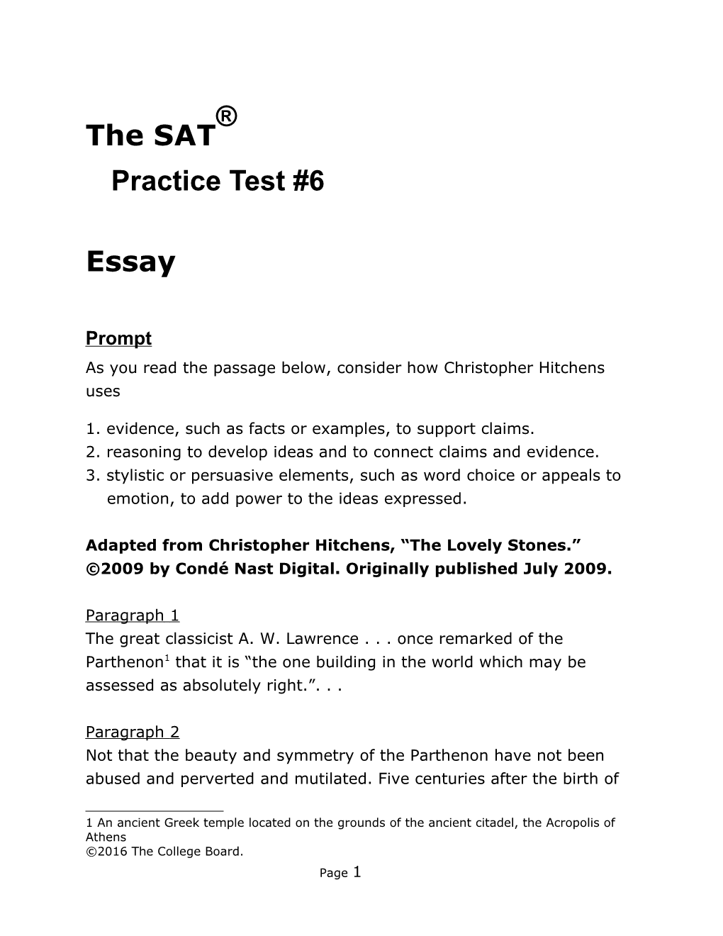 SAT Practice Test 6 Essay for Assistive Technology SAT Suite of Assessments the College Board