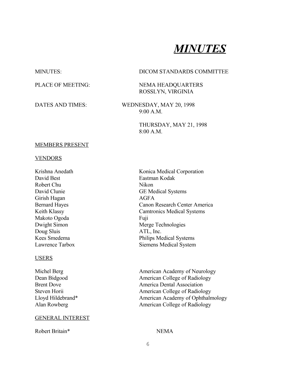 Minutes: Dicom Standards Committee