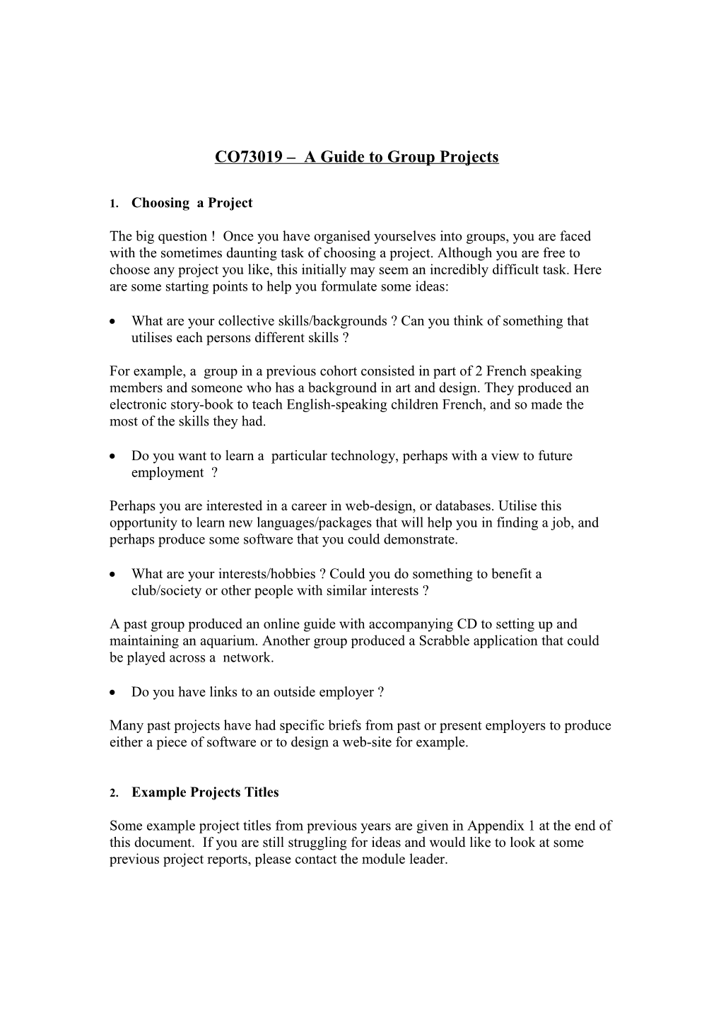 CO73019 a Guide to Group Projects