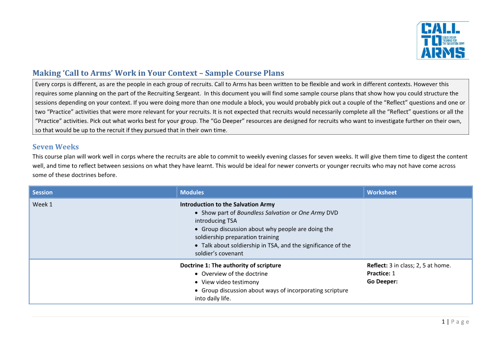 Making Call to Arms Work in Your Context Sample Course Plans