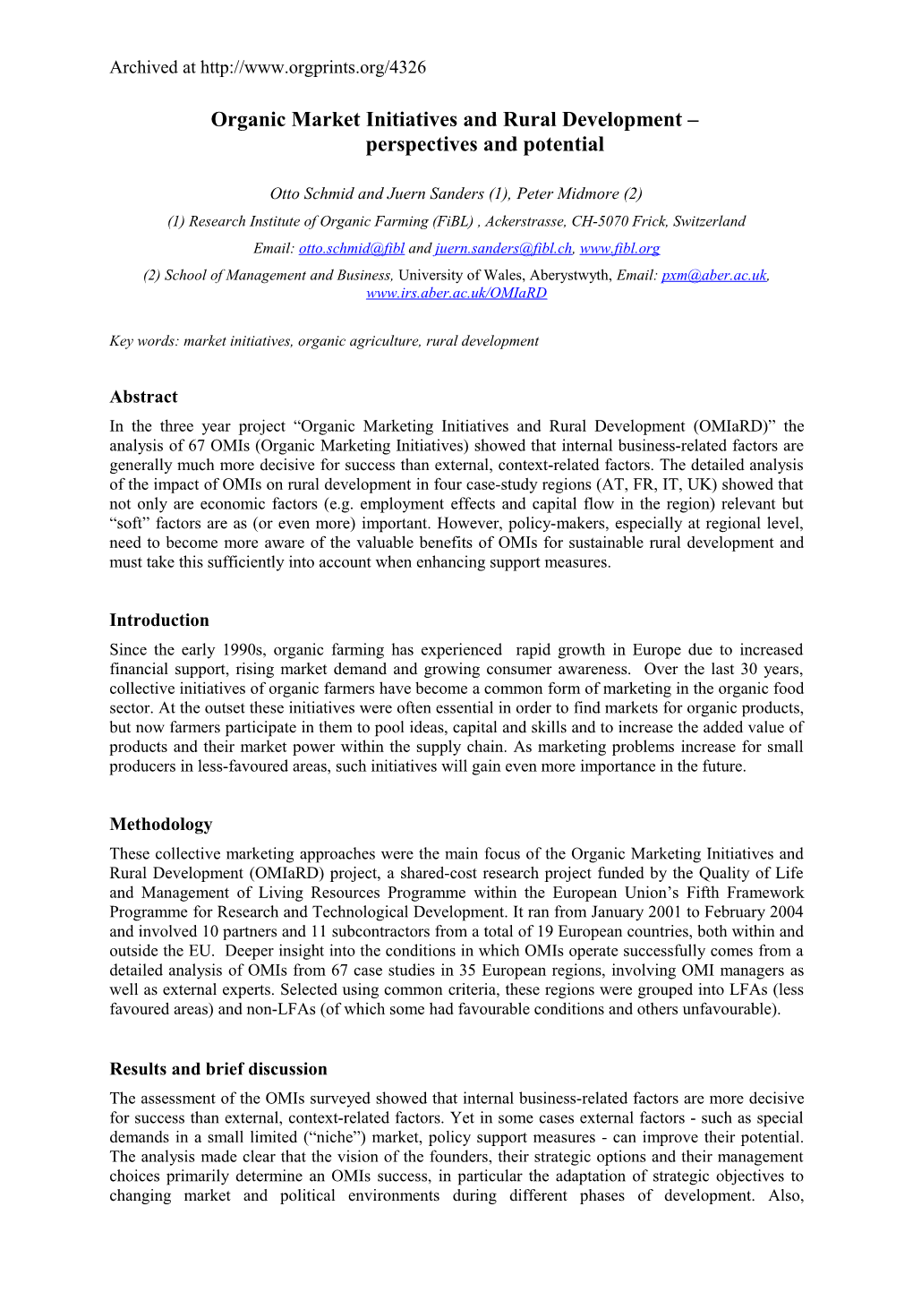 The Future Policy Environment of Organic Farming and Its Impact on the Economic Performance