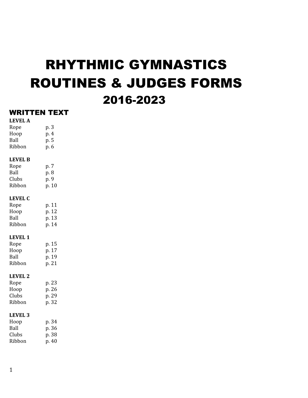 Rhythmic Gymnastics Routines & Judges Forms