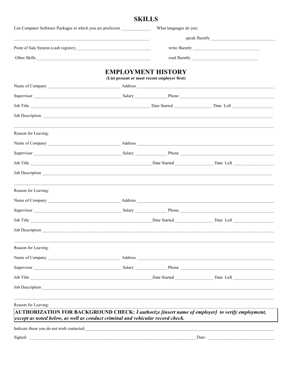 US Sample Employment Application (Includes Criminal History Question)