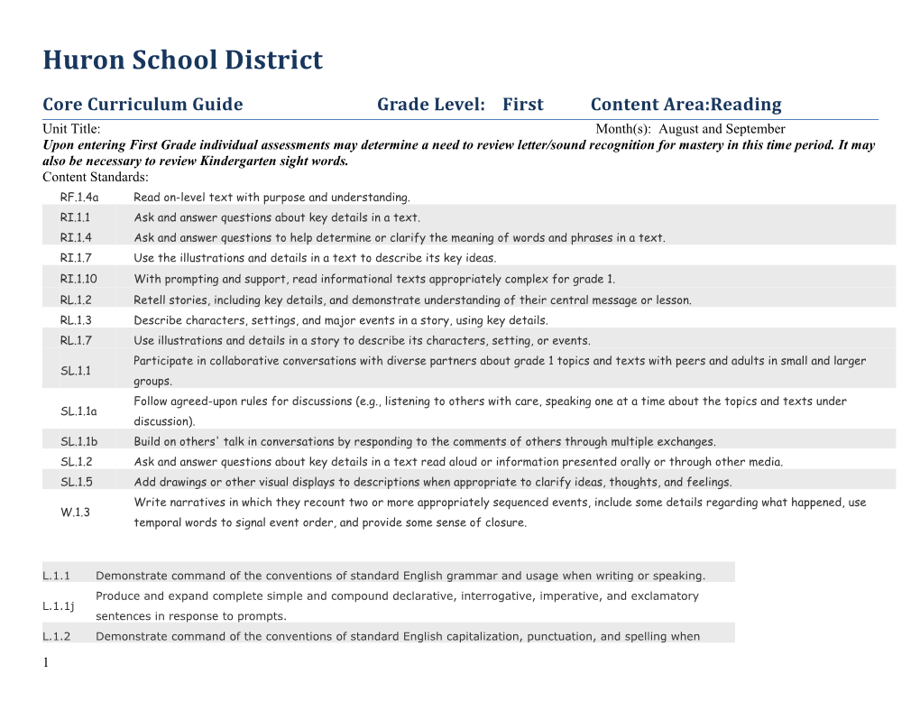 Core Curriculum Guidegrade Level:First Content Area:Reading