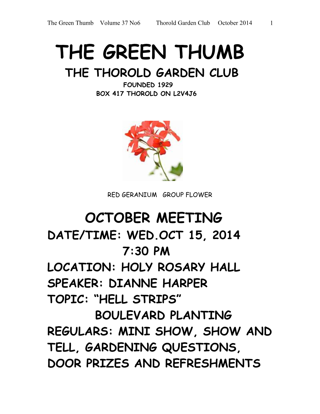 The Green Thumb Volume 37 No6 Thoroldgarden Club October 2014
