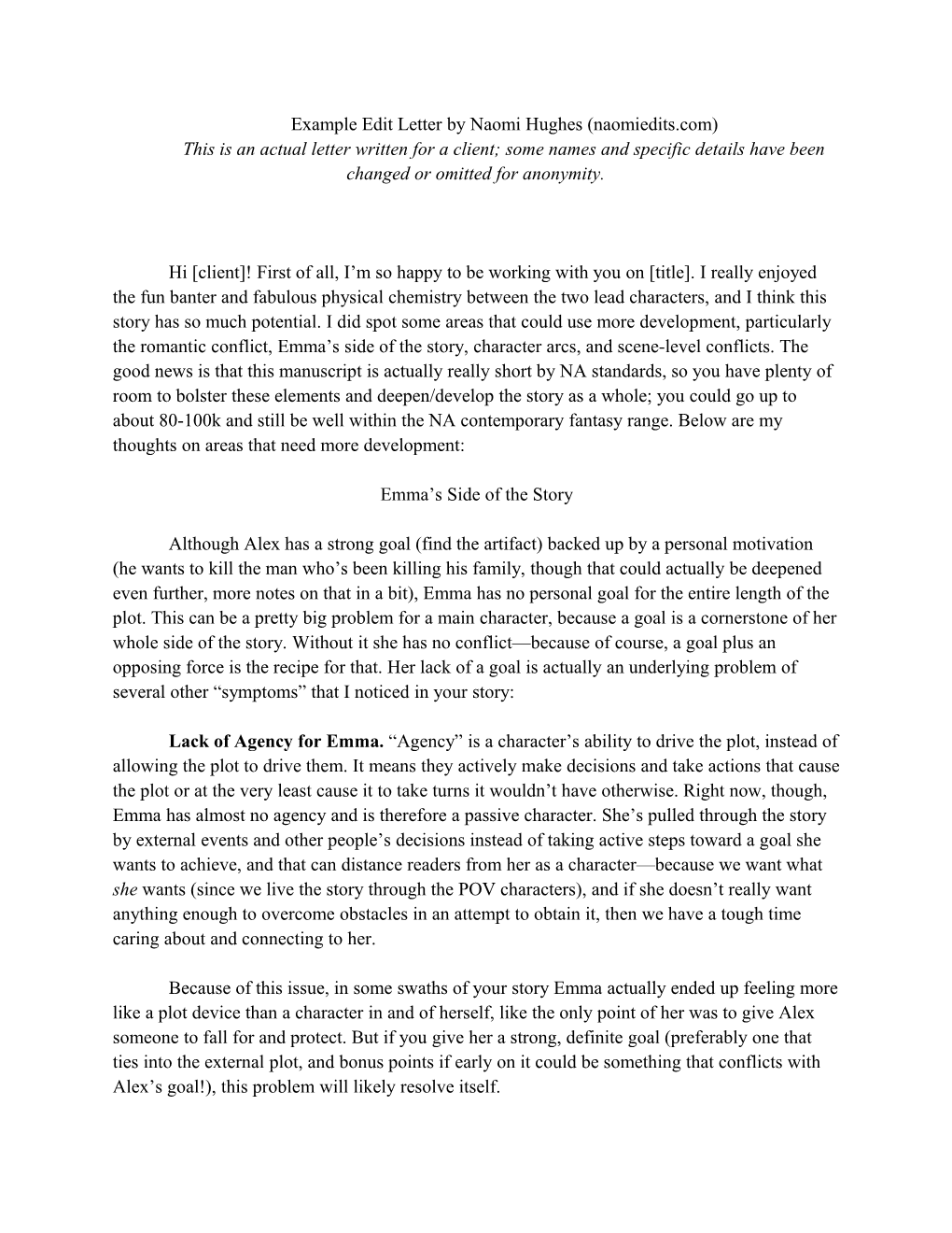 Example Edit Letter by Naomi Hughes (Naomiedits.Com)