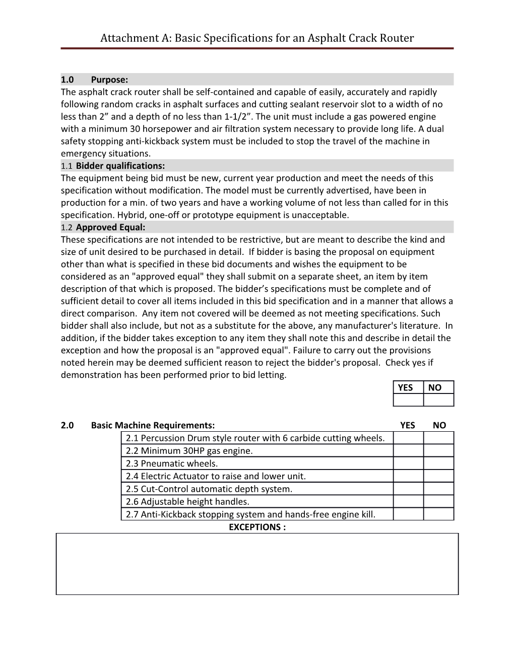 Attachment A: Basic Specifications for an Asphalt Crack Router