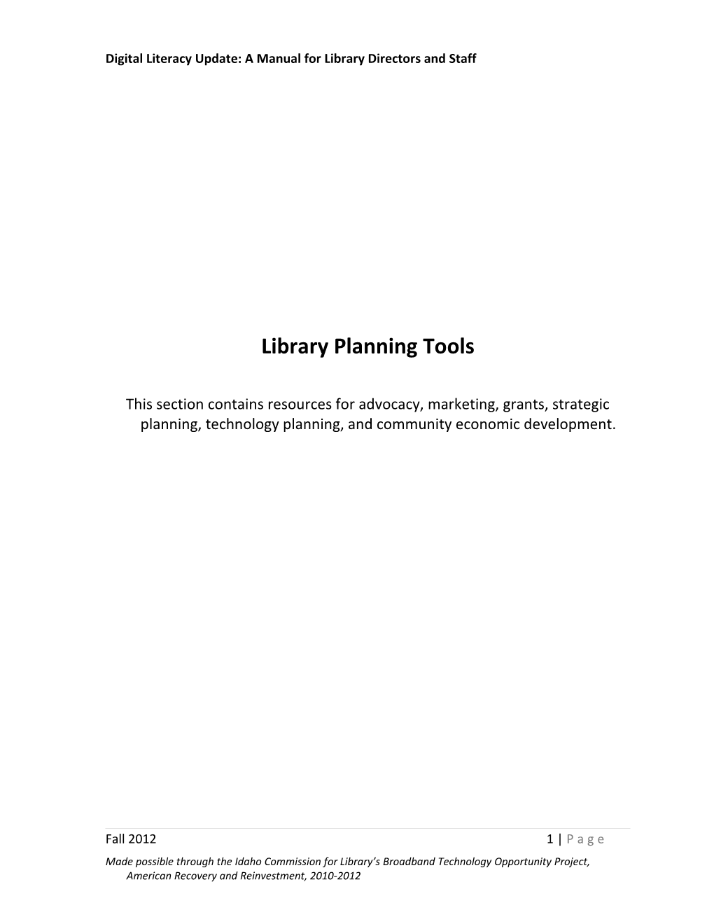 Library Planning Tools