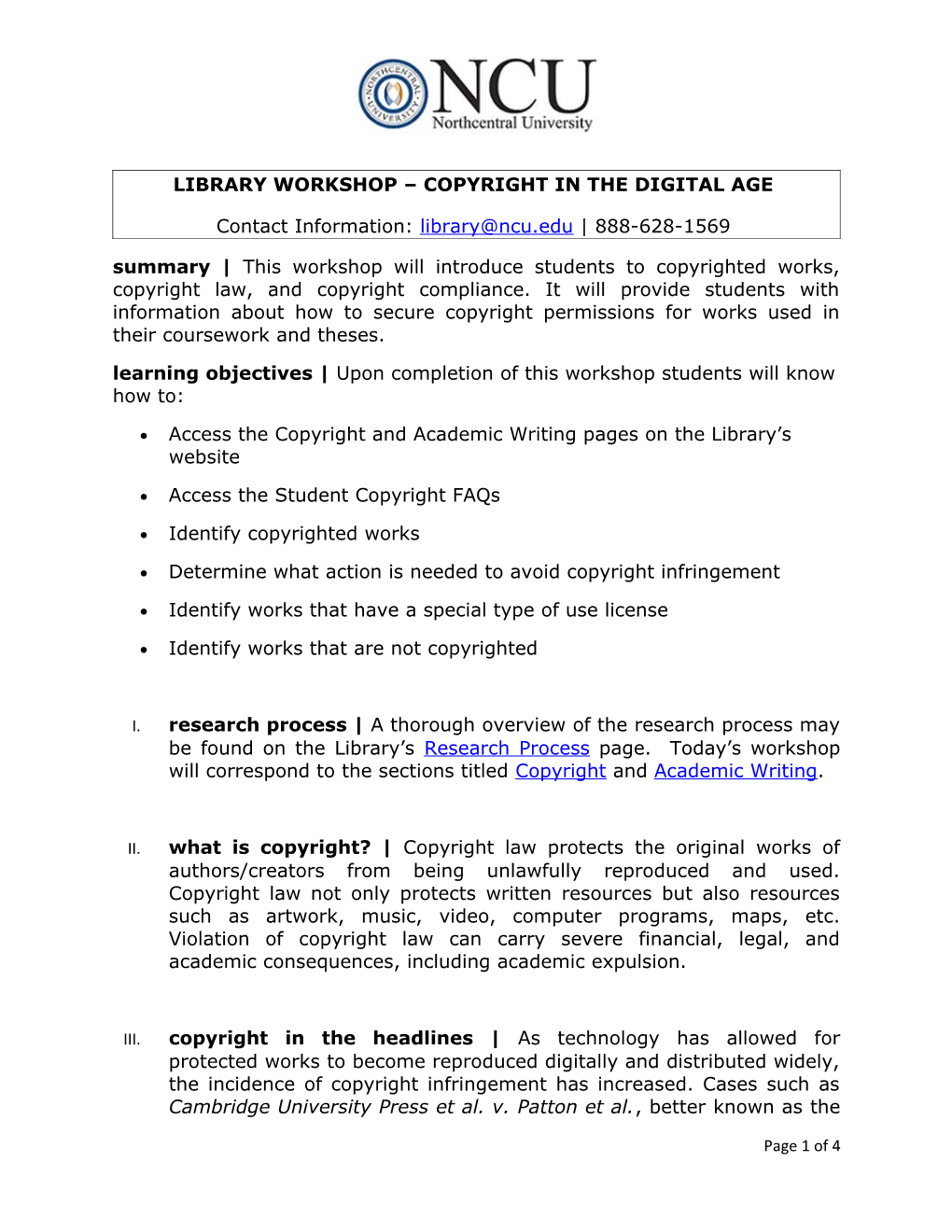 Library Workshop Copyright in the Digital Age