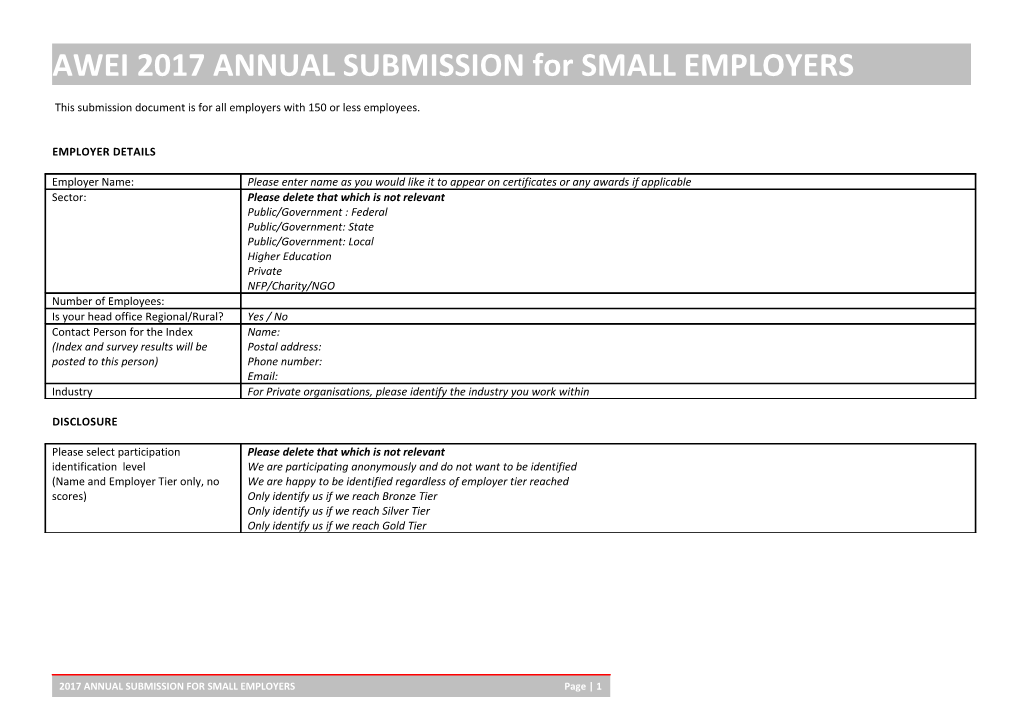 AWEI 2017 ANNUAL SUBMISSION for SMALL EMPLOYERS