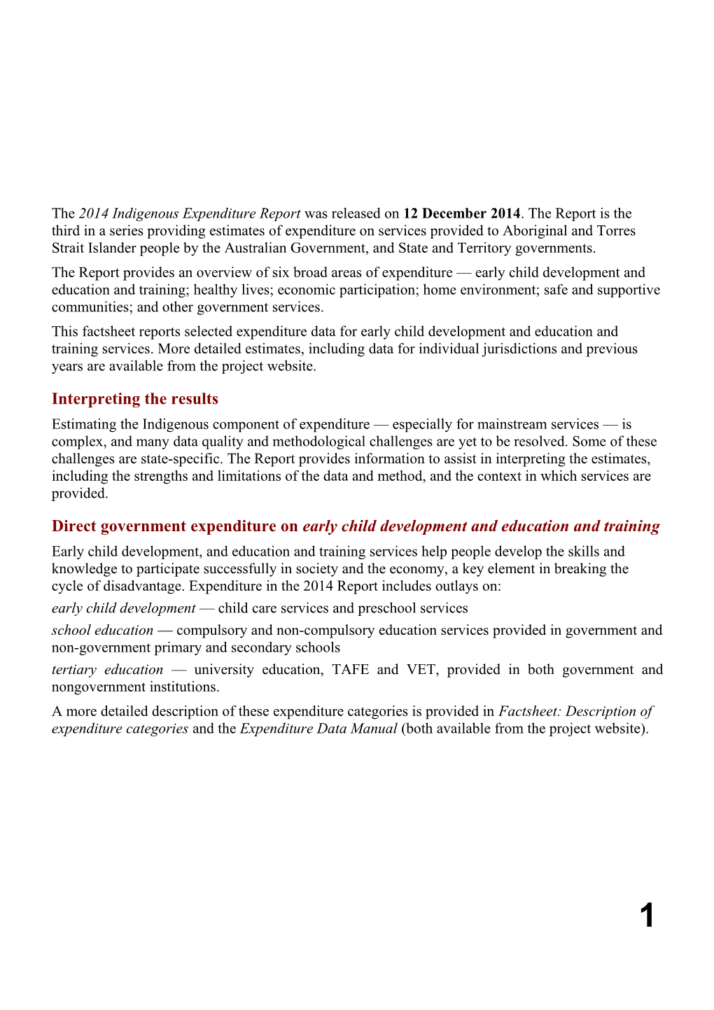 Early Child Development and Education and Training - IER 2014