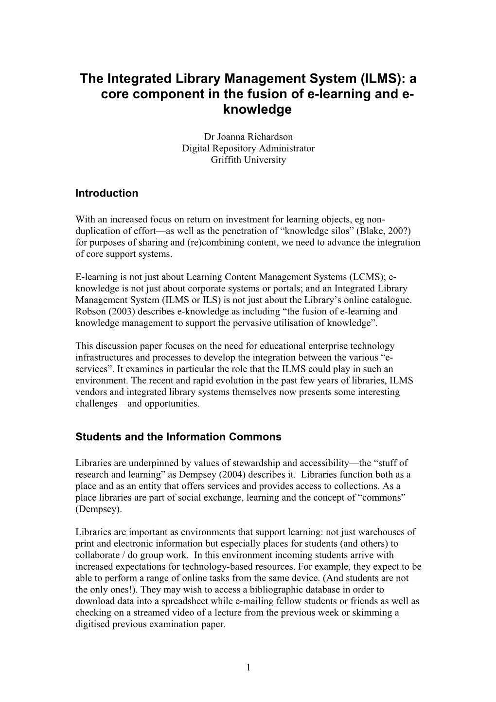 The Integrated Library Management System (ILMS): a Core Component in the Fusion of E-Learning