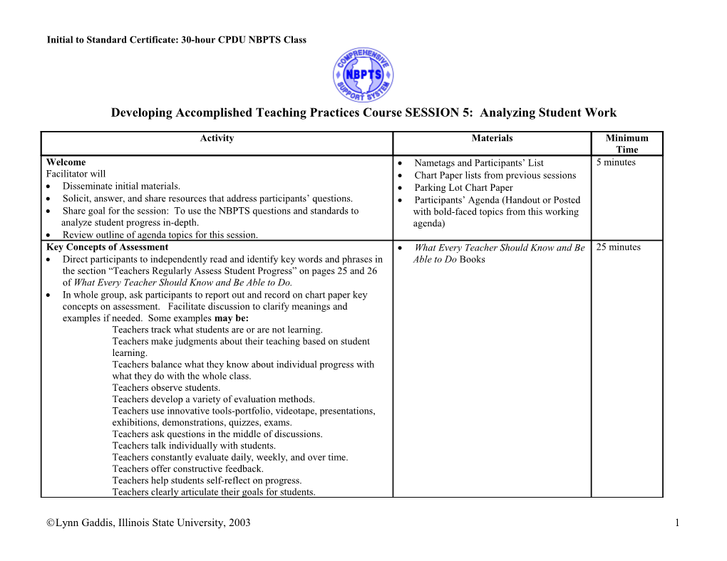 Initial to Standard Certificate: 30-Hour CPDU NBPTS Class