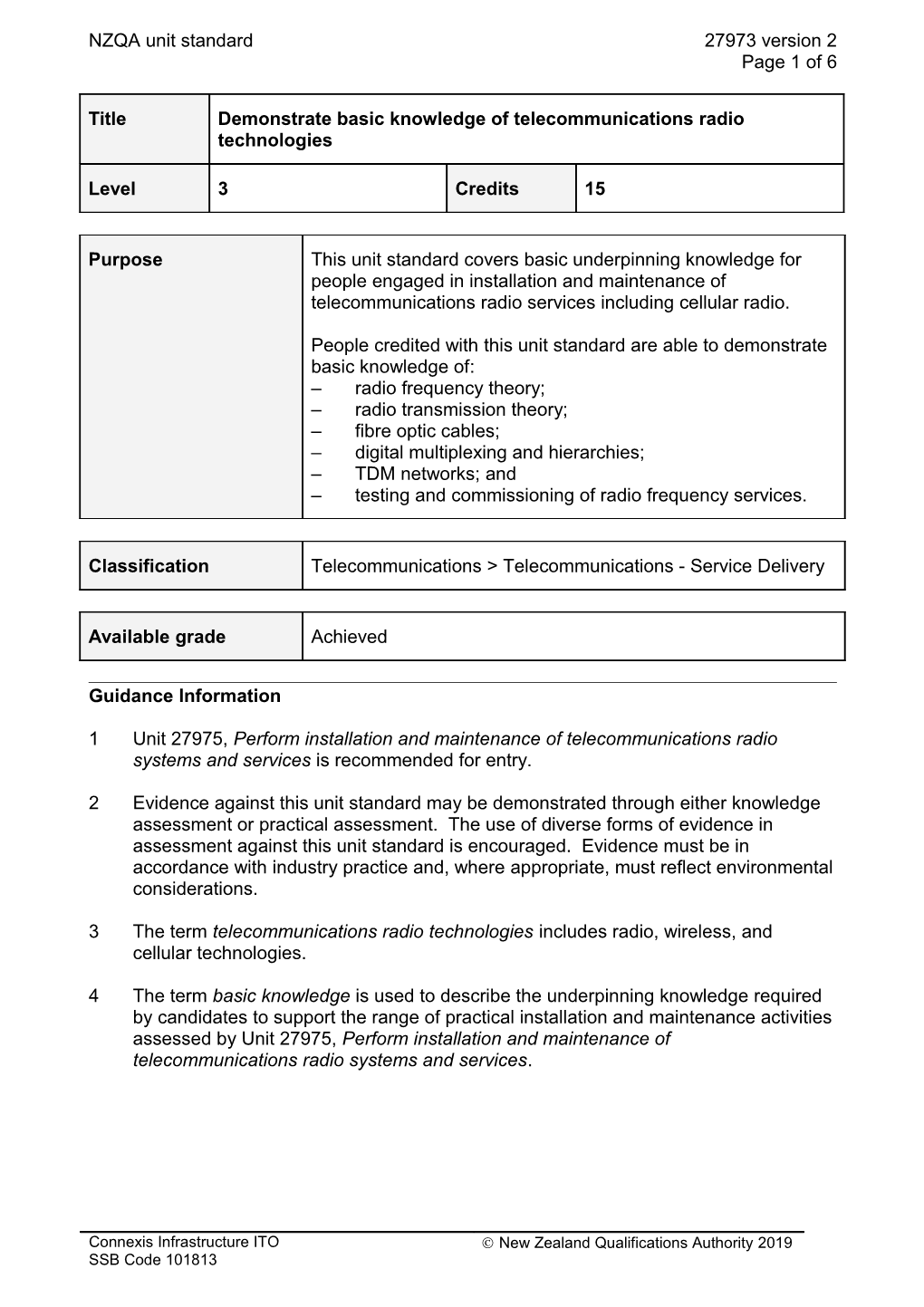 27973 Demonstrate Basic Knowledge of Telecommunications Radio Technologies