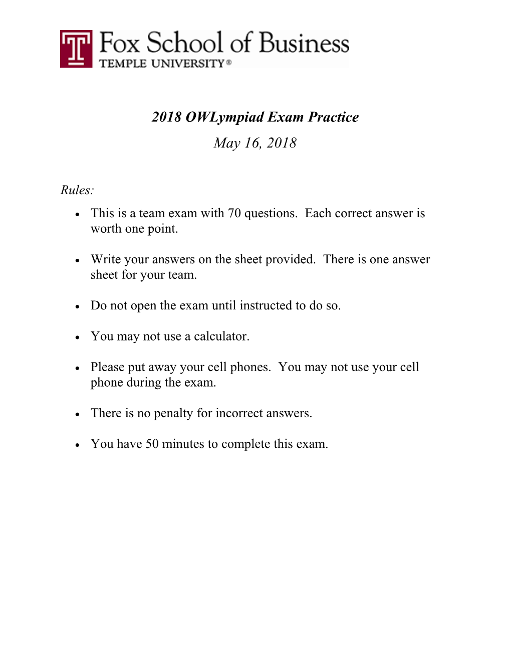 2018 Owlympiad Exam Practice Page 1 of 8