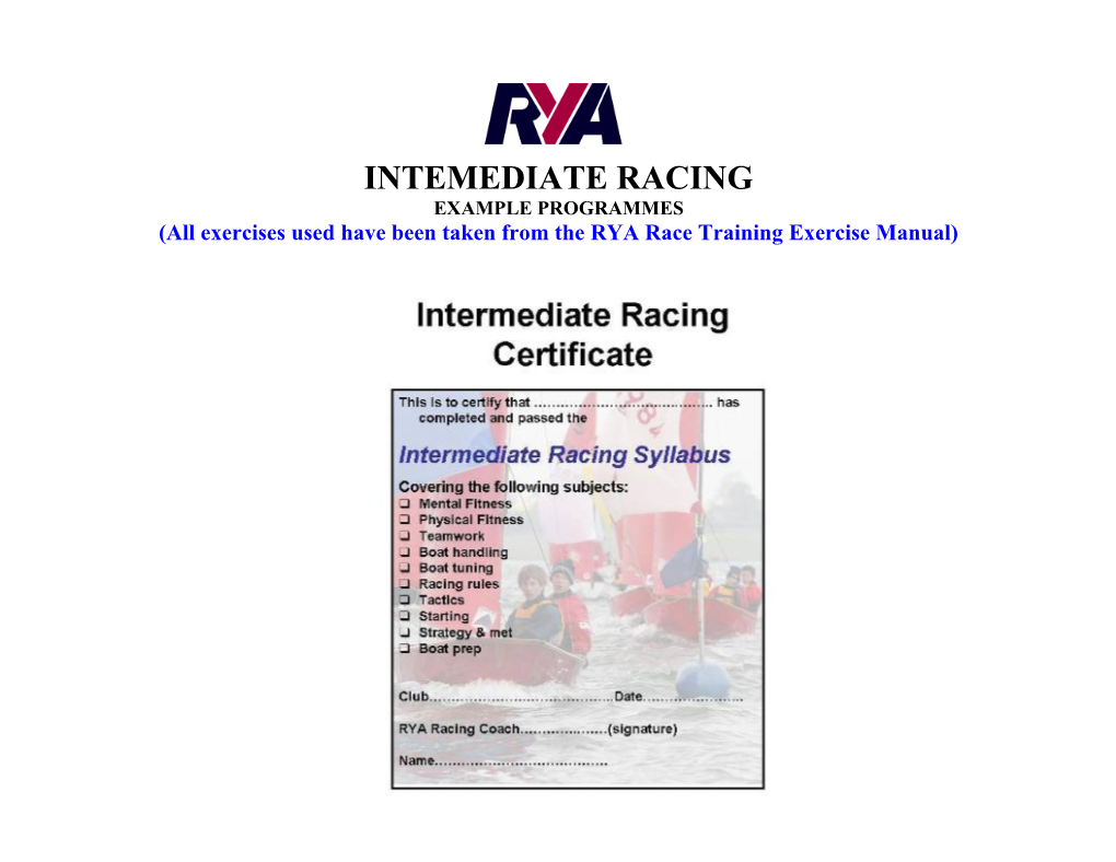 Specimen Programmes Intemediate and Advanced Racing