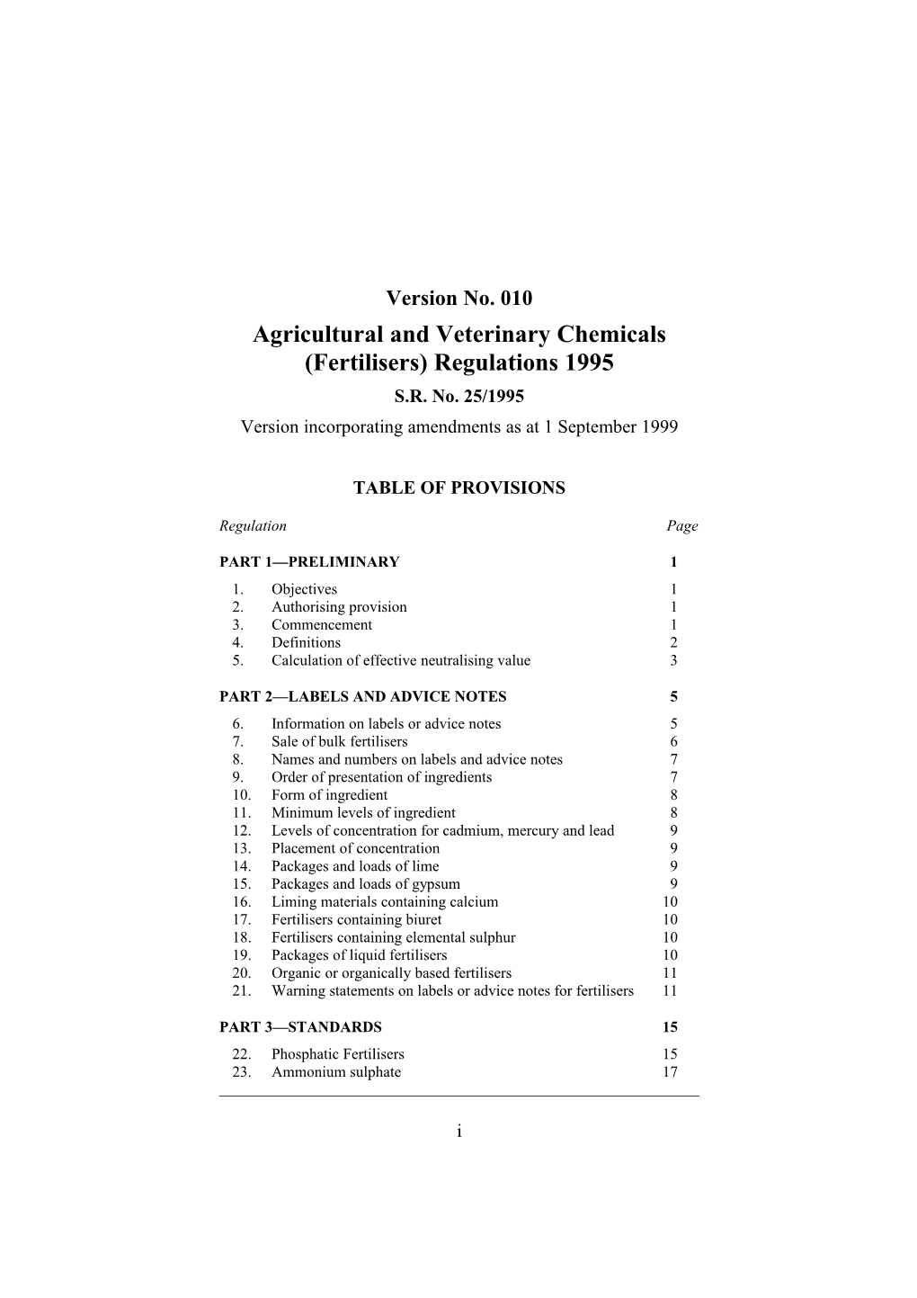 Agricultural and Veterinary Chemicals (Fertilisers) Regulations 1995