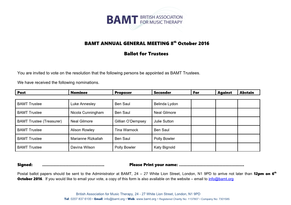 BAMT ANNUAL GENERAL MEETING 8Th October 2016