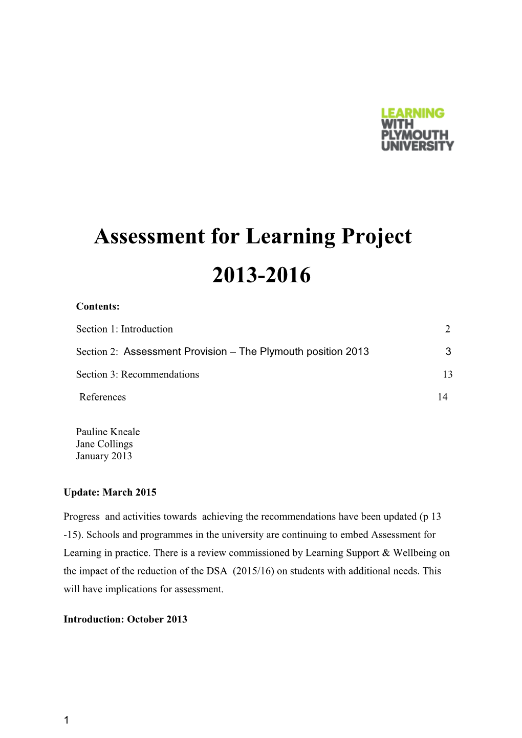 Assessment for Learning Project