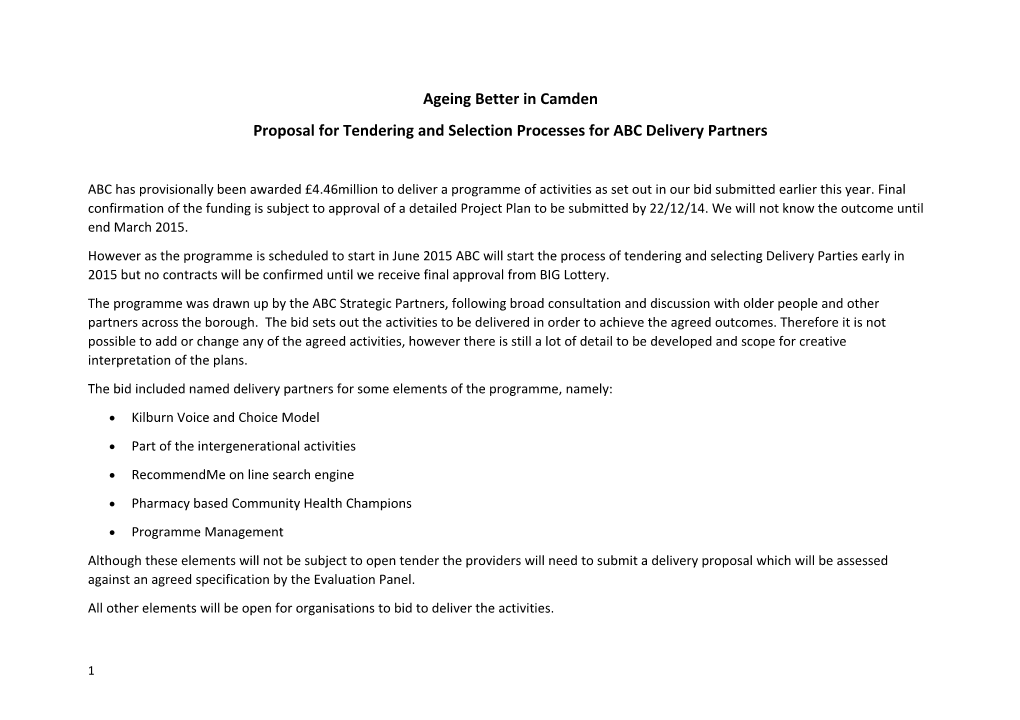 Proposal for Tendering and Selection Processes for ABC Delivery Partners
