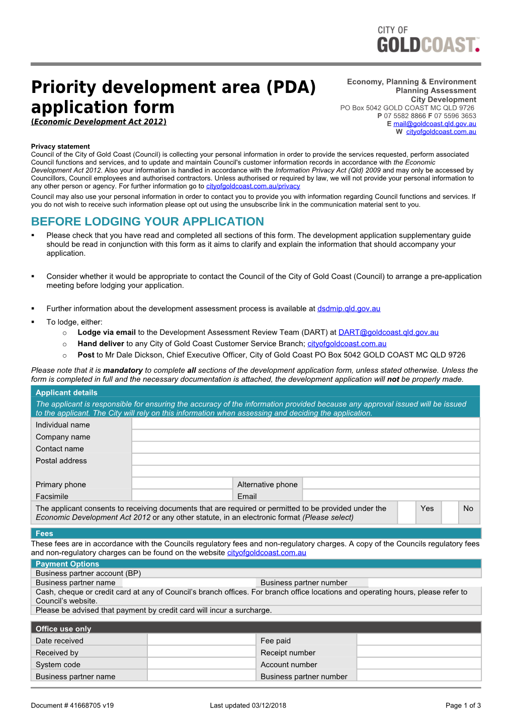 Priority Development Area Application Only