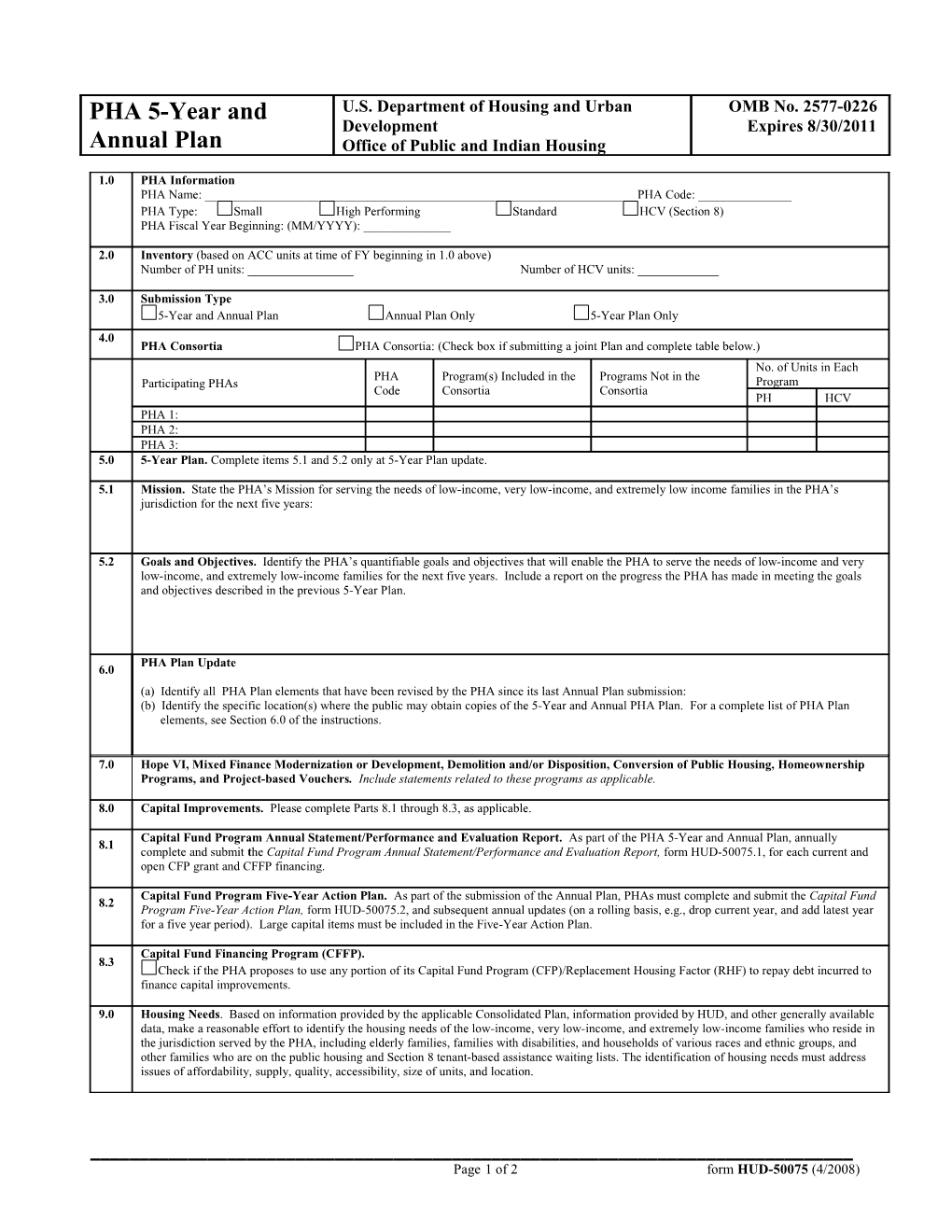 Page 1Of2 Form HUD-50075 (4/2008)