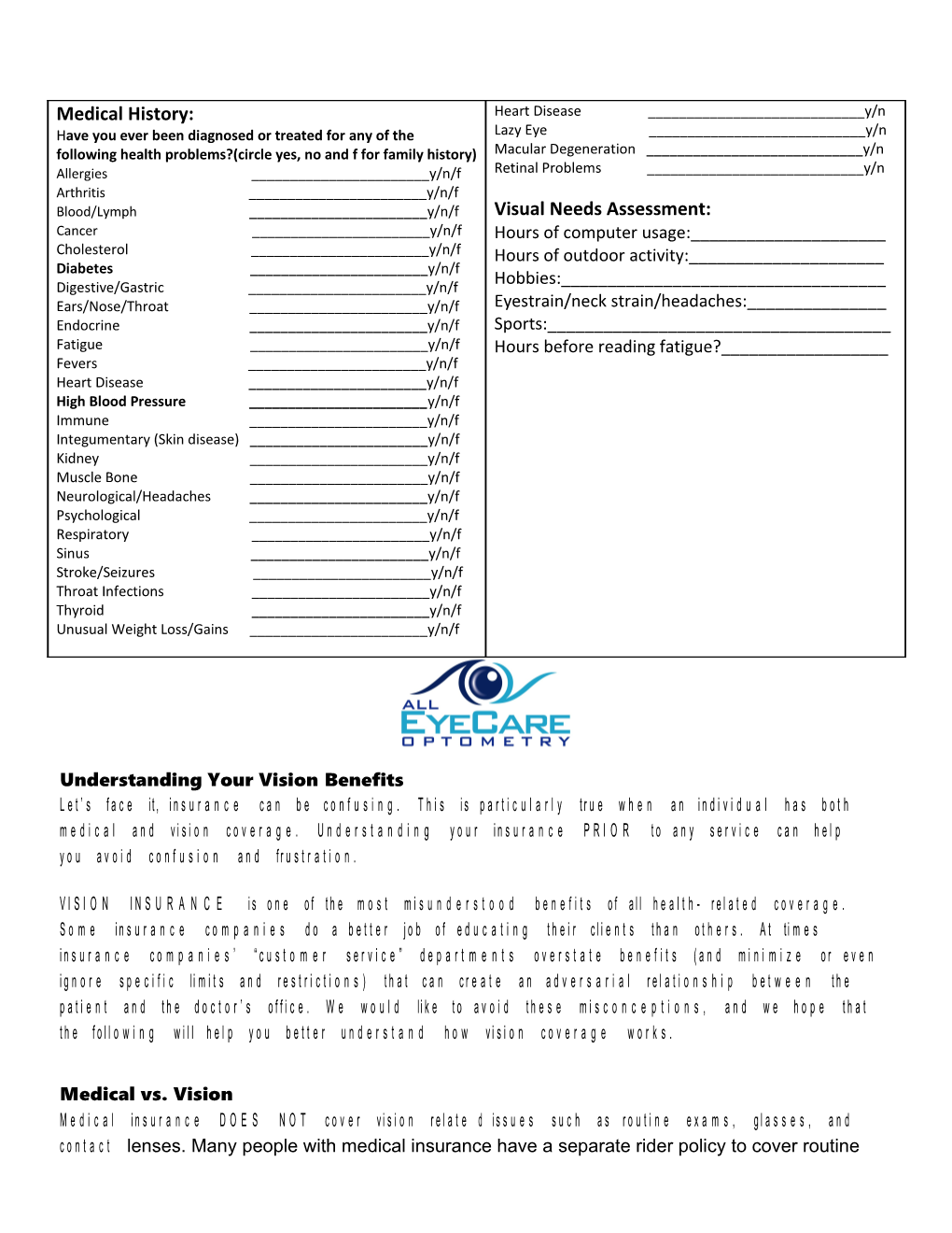 Patient Registration: All Eyecare Optometry Intake Form