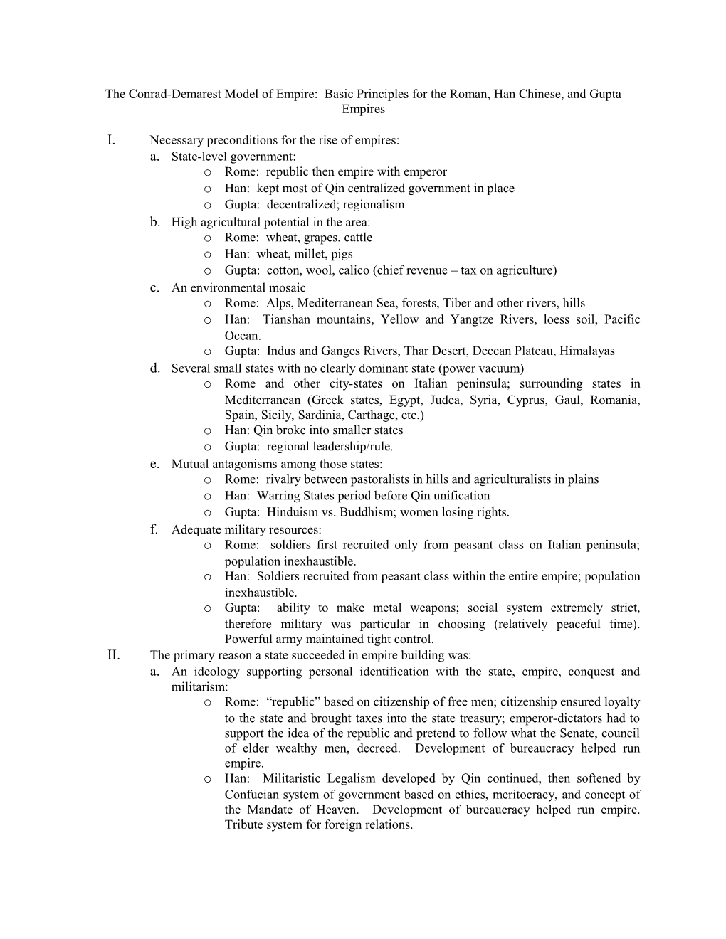 The Conrad-Demarest Model of Empire: Basic Principles for the Roman, Han Chinese, and Gupta