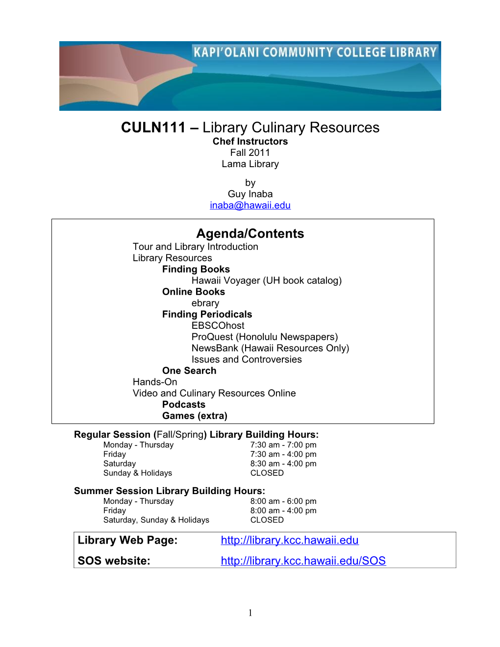 CULN111 Library Culinary Resources