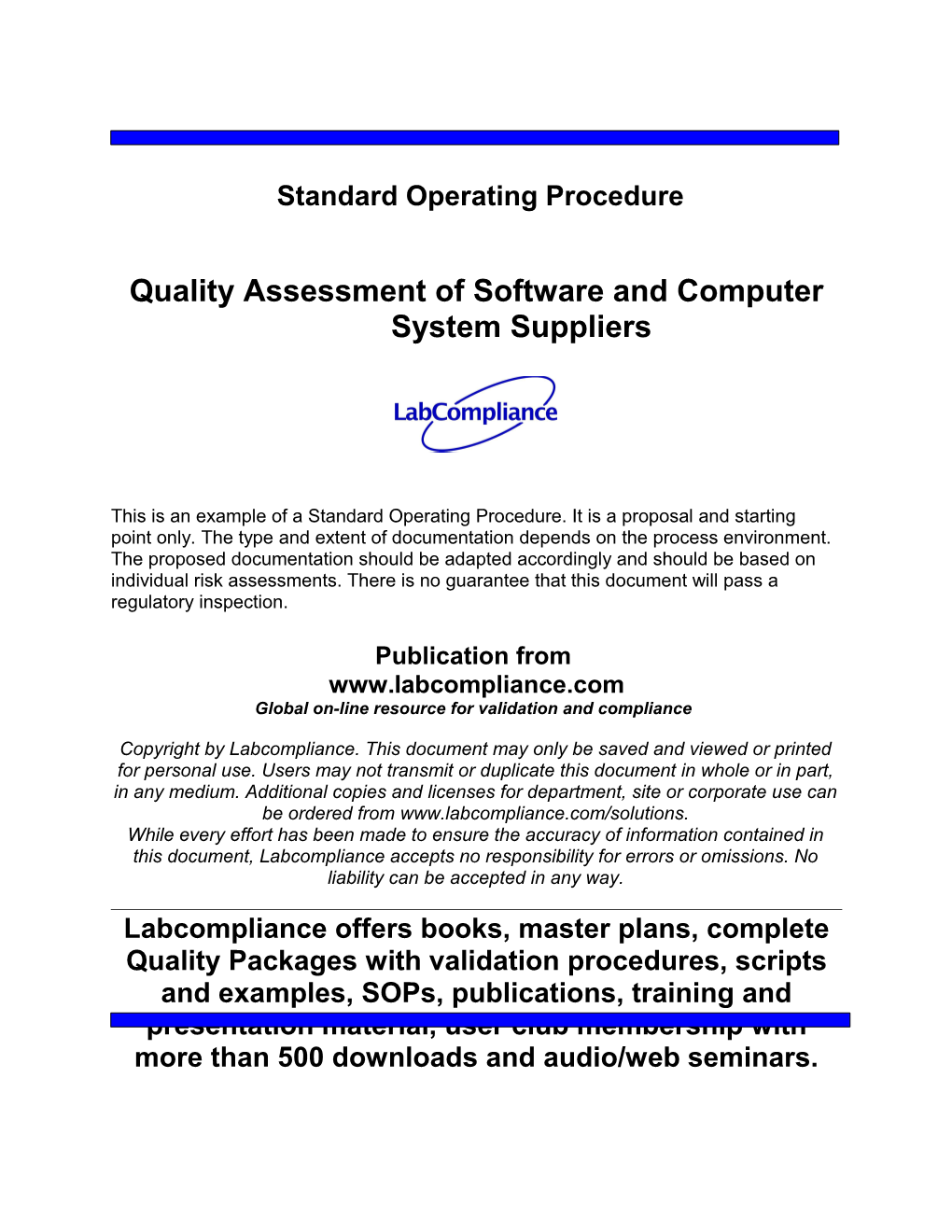 Quality Assessment of Software and Computer System Suppliers