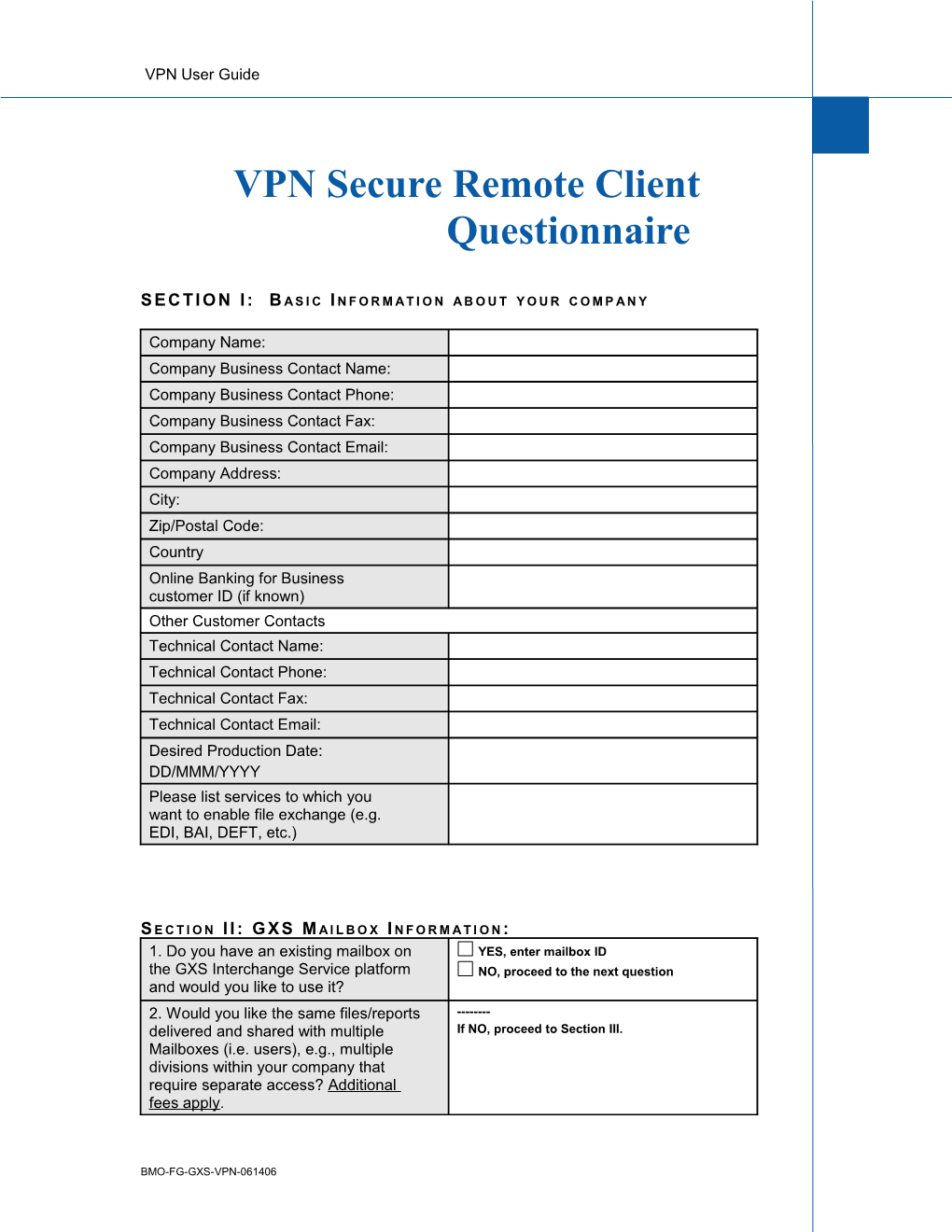 VPN Secure Remote Client Questionnaire