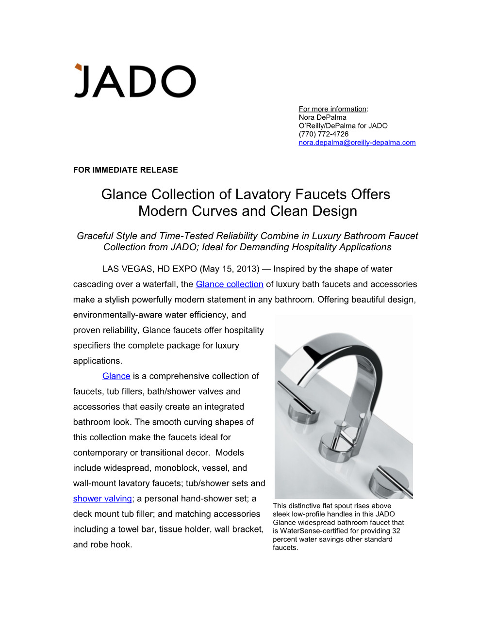 Glance Collection of Lavatory Faucets Offers Modern Curves and Clean Design1 - 1 - 1