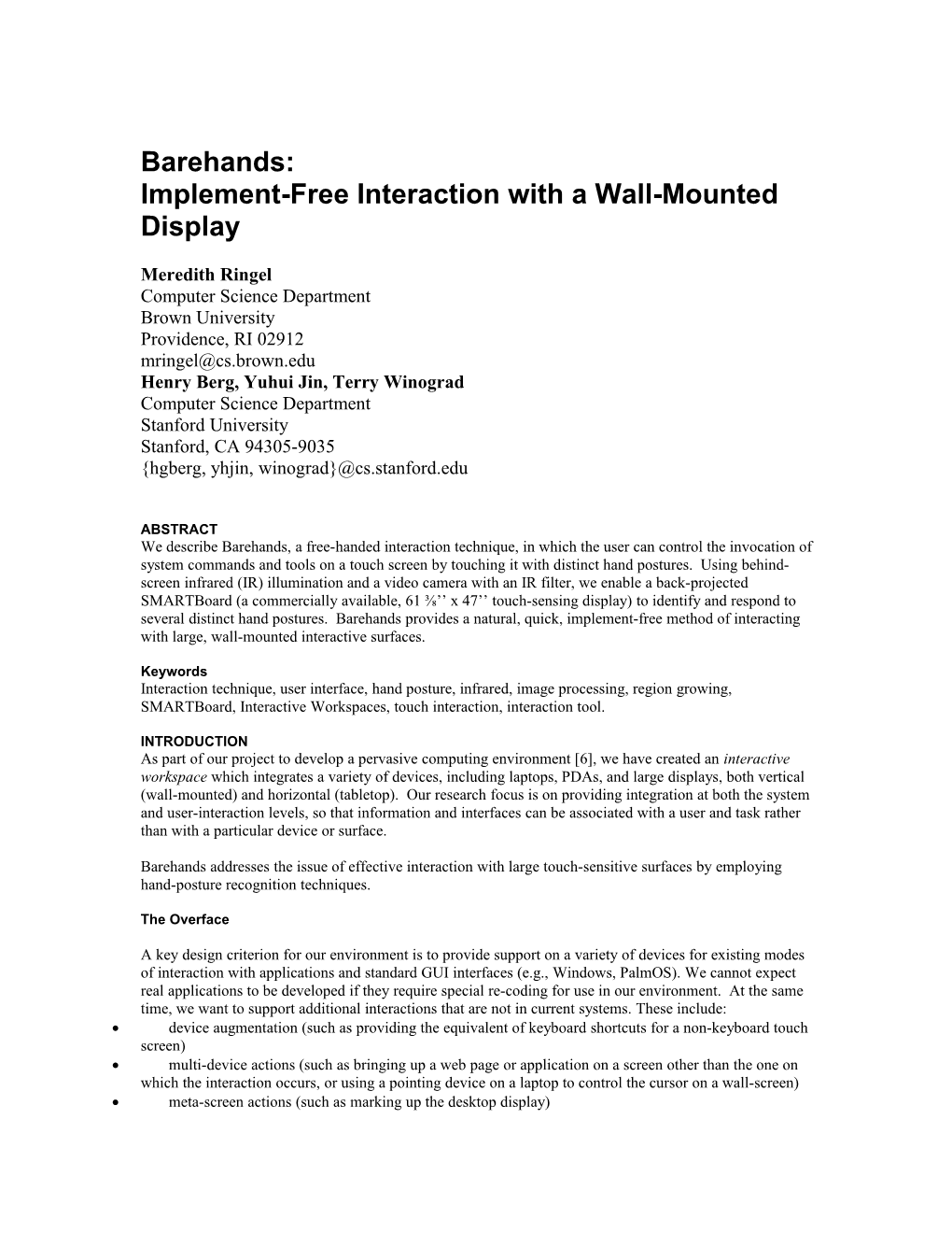 Implement-Free Interaction with a Wall-Mounted Display