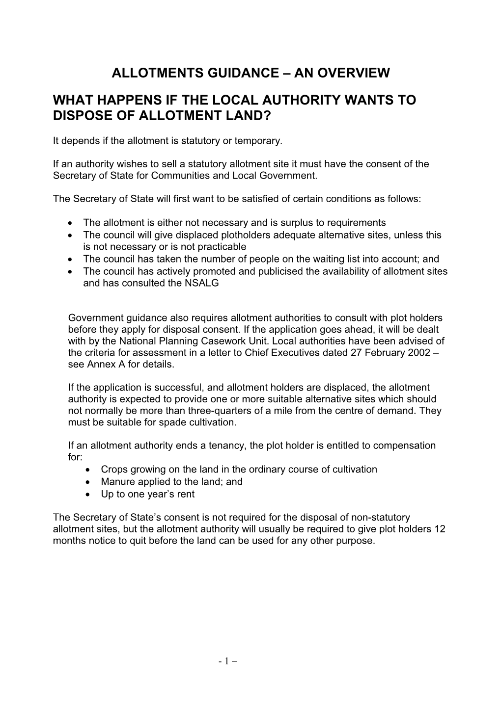 Guidance on Allotment Policy and Casework