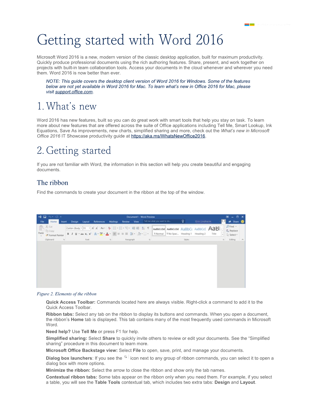 Page 1 Getting Started with Word 2016