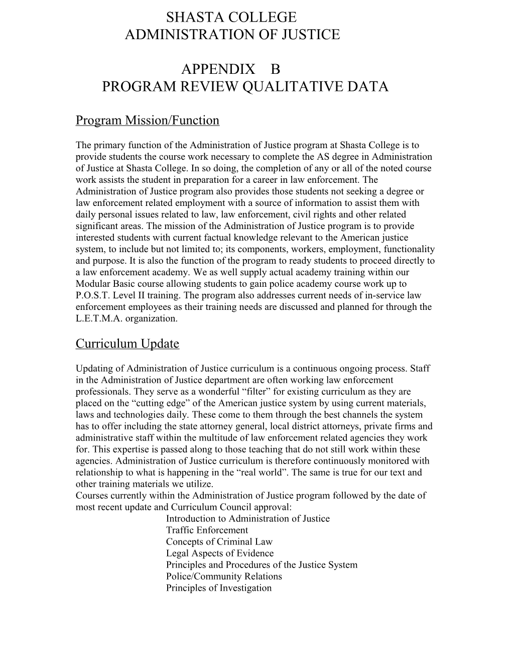 Program Review Qualitative Data