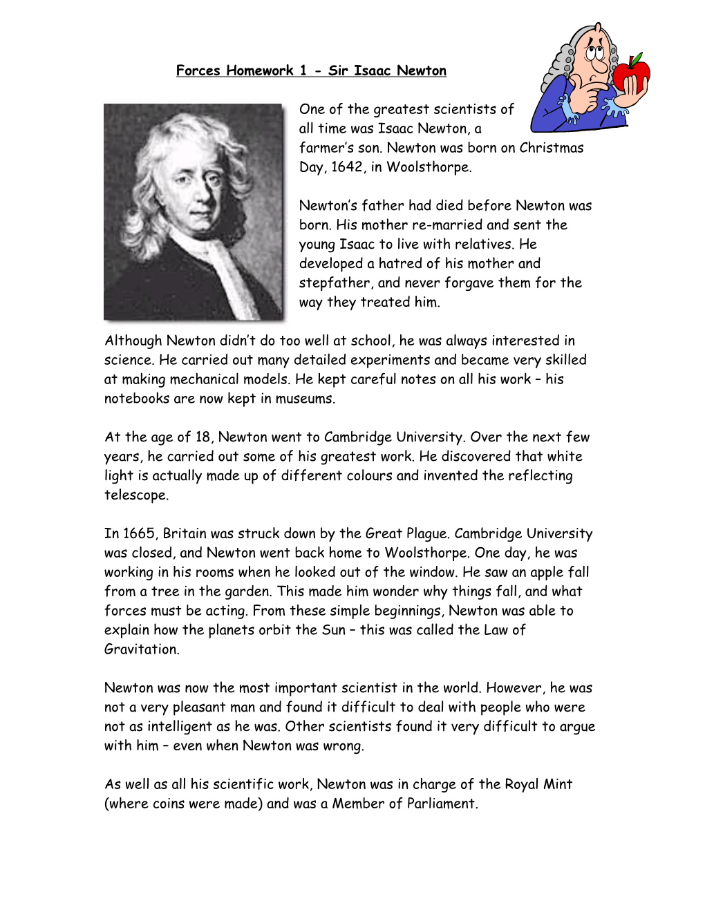 Forces Homework 1 - Sir Isaac Newton