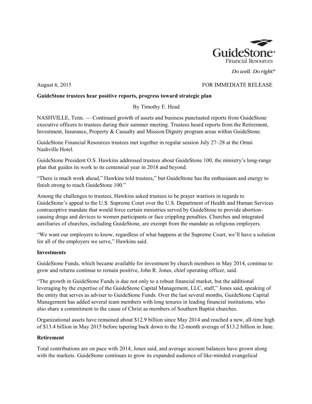 Guidestone Trustees Hear Positive Reports, Progress Toward Strategic Plan