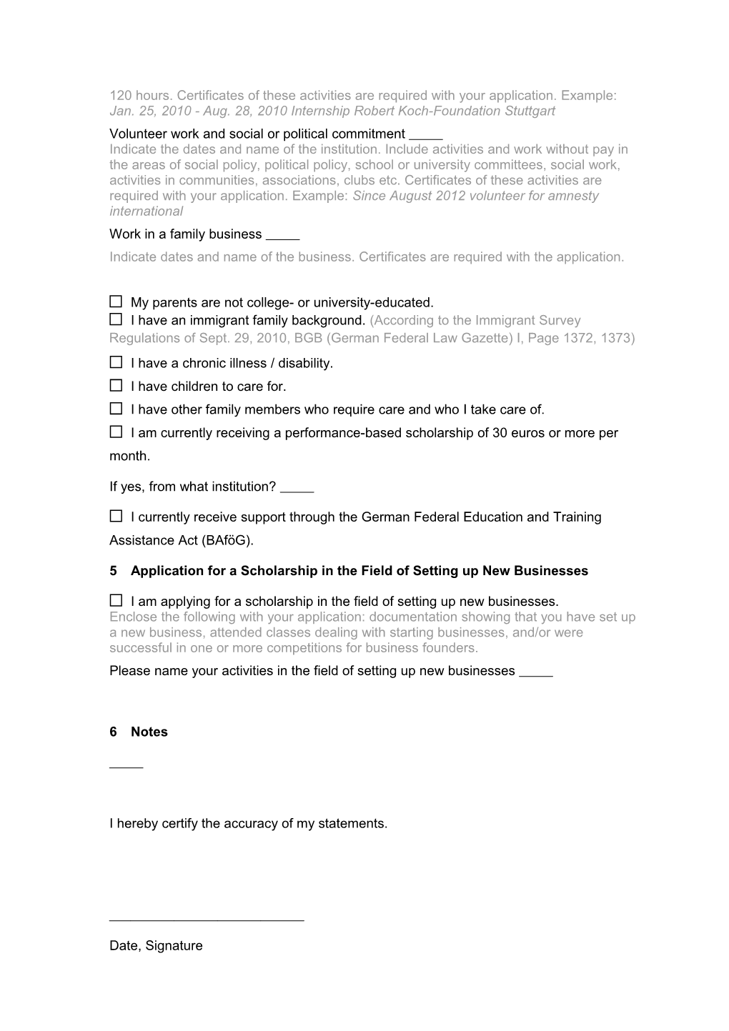 Application Form for the Deutschlandstipendium at Freie Universität Berlin in the Funding