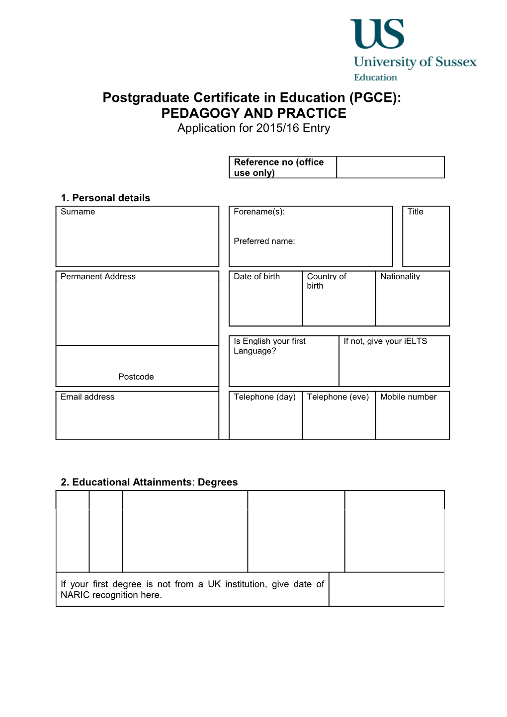 Postgraduate Certificate in Education (PGCE)