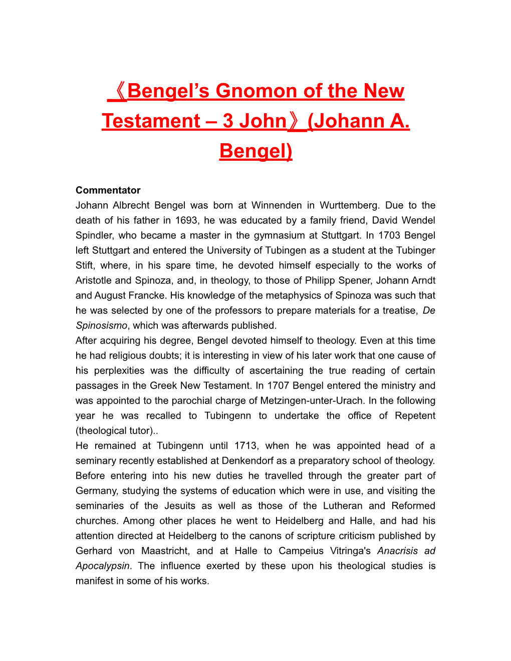 Bengel S Gnomon of the New Testament 3 John (Johann A. Bengel)