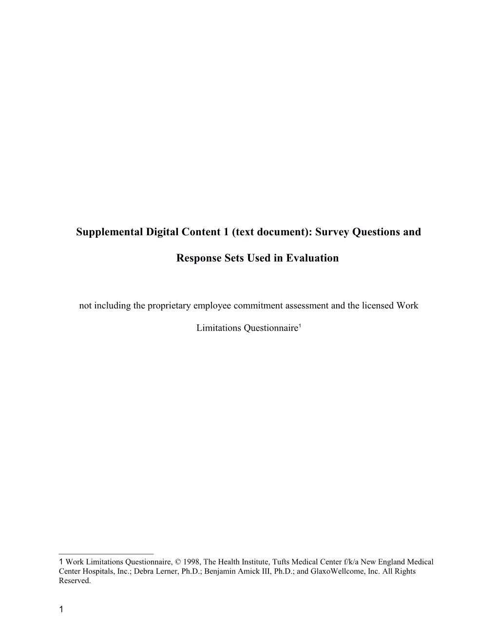 Supplemental Digital Content 1 (Text Document): Survey Questions and Response Sets Used